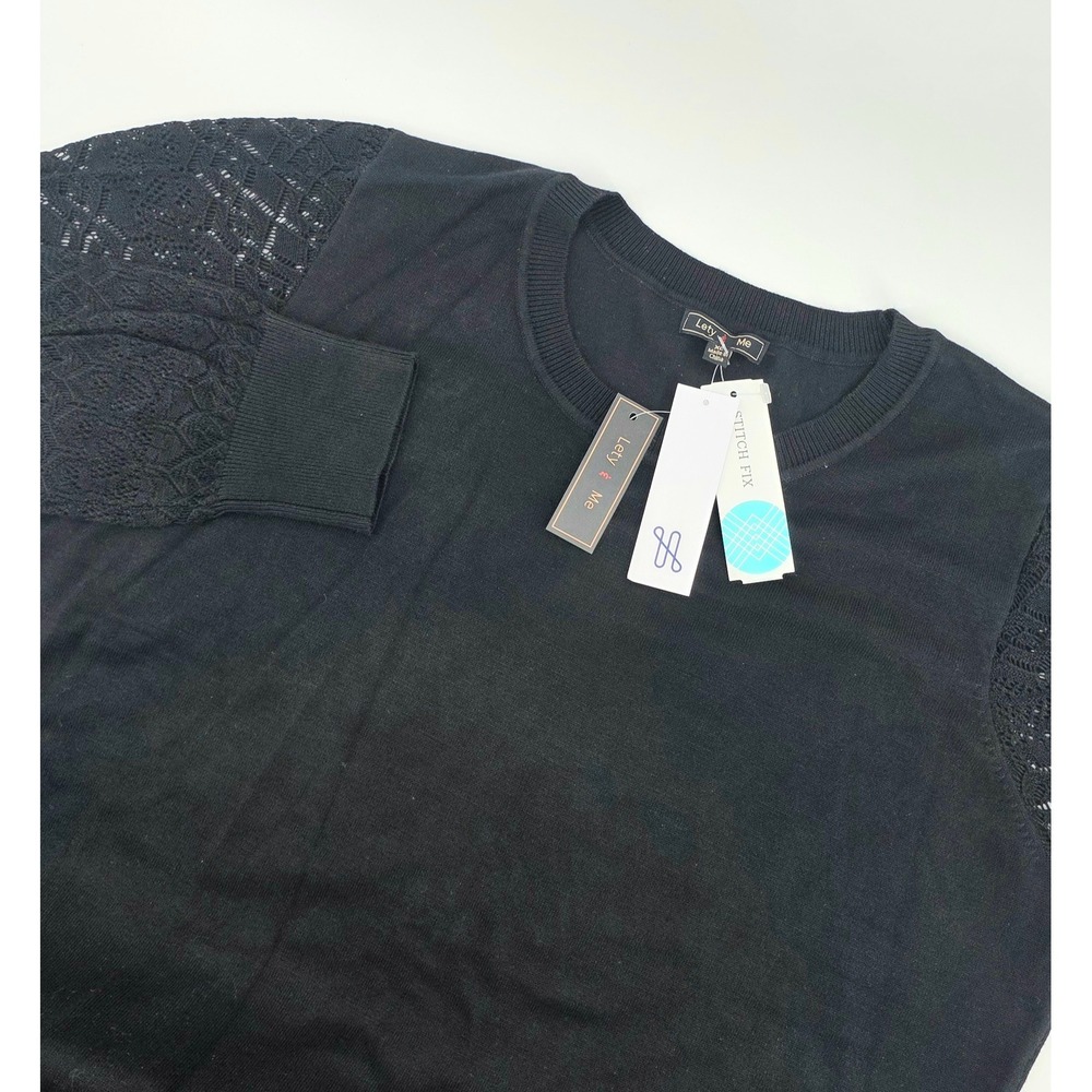 Lety & Me Vittoria Pointelle Sleeve Sweater Size XL Womens Black Boho Chic NWT